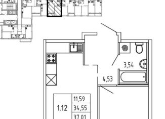 Продажа однокомнатной квартиры, 34.6 м2, Ленинградская область, Тихая улица, 1