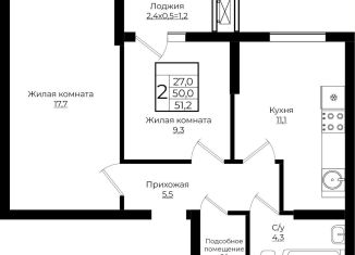 Продается 2-ком. квартира, 51.2 м2, Краснодарский край, жилой комплекс Европа Клубный Квартал 6, лит7