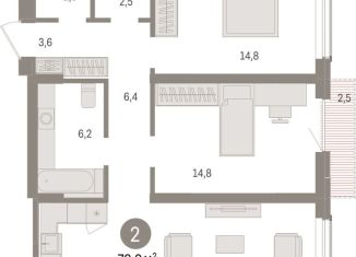 Продаю 2-ком. квартиру, 78.9 м2, Новосибирск, улица Аэропорт, 88, ЖК Авиатор