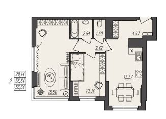 Продается 2-ком. квартира, 56.6 м2, Волгоградская область