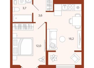 Продается однокомнатная квартира, 35.4 м2, Тюмень