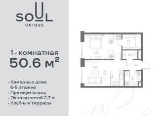 Однокомнатная квартира на продажу, 50.6 м2, Москва, САО, жилой комплекс Соул, к1