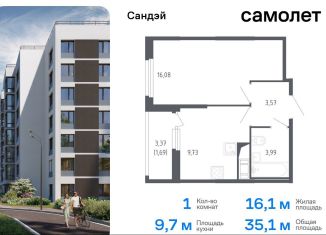 Продажа однокомнатной квартиры, 35.1 м2, Санкт-Петербург, Красносельский район, жилой комплекс Сандэй, 7.2