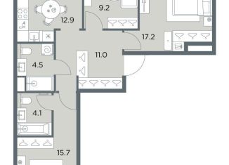 Продаю 3-комнатную квартиру, 74.6 м2, деревня Поздняково