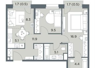 Продам 3-ком. квартиру, 62.2 м2, деревня Поздняково