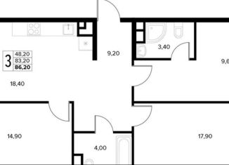 Продажа трехкомнатной квартиры, 86.2 м2, село Сукко