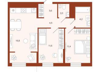 Продажа 2-комнатной квартиры, 57 м2, Тюмень