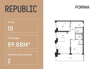 Продается двухкомнатная квартира, 89.9 м2, Москва, жилой комплекс Репаблик, к2.3