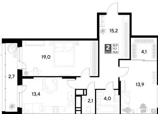 Продаю 2-комнатную квартиру, 74.4 м2, Омская область