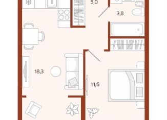 Продаю 1-комнатную квартиру, 38.7 м2, Тюмень