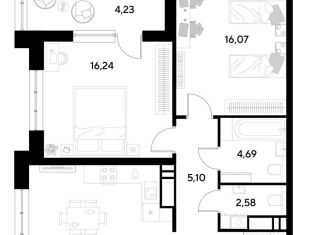 Продажа 2-комнатной квартиры, 73.1 м2, Омск