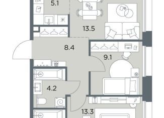 Продам трехкомнатную квартиру, 57.6 м2, деревня Поздняково