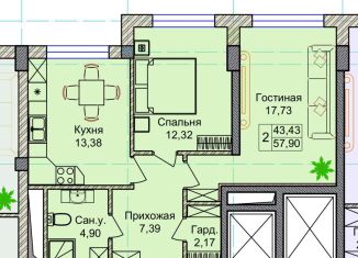 Продам 2-комнатную квартиру, 57.9 м2, Нальчик, Профсоюзная улица, 215