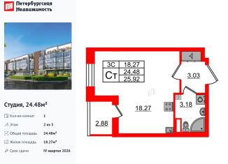 Продаю квартиру студию, 24.5 м2, Санкт-Петербург, Московский район