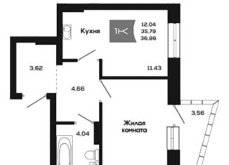 Однокомнатная квартира на продажу, 36.9 м2, Новосибирск, Ленинский район