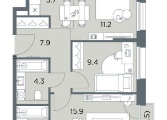 Продается трехкомнатная квартира, 59.4 м2, деревня Поздняково