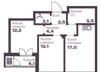 Продажа 2-комнатной квартиры, 55.8 м2, Челябинск, проспект Ленина, 19В, Тракторозаводский район