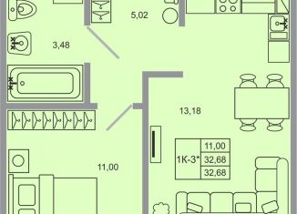 Продается 1-комнатная квартира, 32.7 м2, Бугры