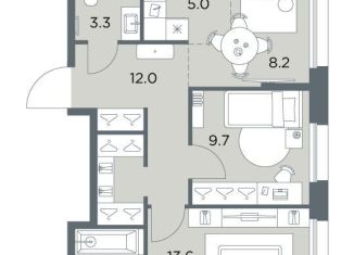 Продажа трехкомнатной квартиры, 56.3 м2, деревня Поздняково