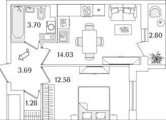 Продажа 1-комнатной квартиры, 36.7 м2, Санкт-Петербург, метро Проспект Ветеранов, улица Тамбасова, 2к1