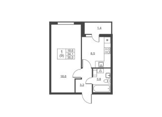 Продается 1-комнатная квартира, 35.5 м2, городской посёлок имени Свердлова