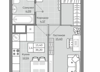 1-ком. квартира на продажу, 38 м2, Казань, ЖК Сказочный Лес, жилой комплекс Сказочный Лес, 4.1