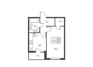 Продаю 1-комнатную квартиру, 35.3 м2, Ленинградская область