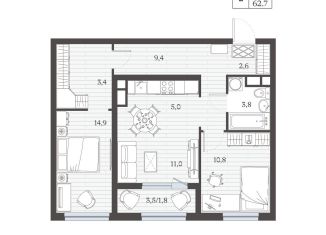 Продается трехкомнатная квартира, 62.5 м2, Дербент