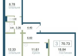 3-комнатная квартира на продажу, 70.7 м2, Красноярск, ЖК Плодово-Ягодный, улица Елены Стасовой, 48А