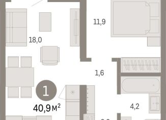 Продам 1-комнатную квартиру, 40.9 м2, Новосибирск, улица Аэропорт, 88, ЖК Авиатор