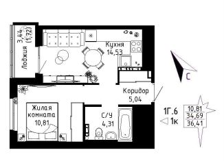 Продаю 1-комнатную квартиру, 36.4 м2, Свердловская область, Рощинская улица, 57