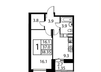 1-ком. квартира на продажу, 38.4 м2, Домодедово