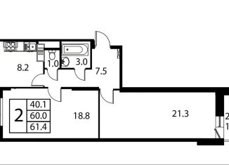 Продается двухкомнатная квартира, 61.4 м2, Домодедово