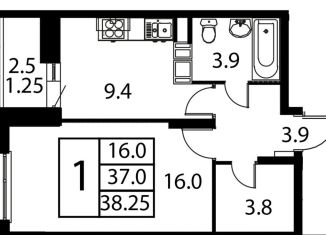 1-ком. квартира на продажу, 38.3 м2, Домодедово