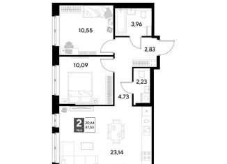 Продаю 2-комнатную квартиру, 57.5 м2, Калуга