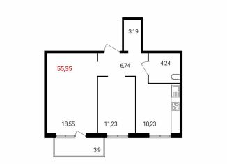 2-ком. квартира на продажу, 55.3 м2, Красноярский край