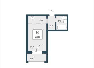 Продам 1-ком. квартиру, 28.6 м2, Новосибирск