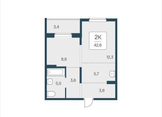 Продам 2-ком. квартиру, 42.6 м2, Новосибирск