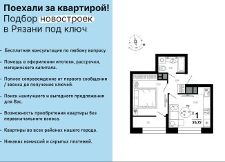 Продается 1-ком. квартира, 35.7 м2, Рязань