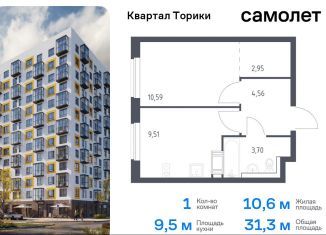 1-ком. квартира на продажу, 31.3 м2, Ленинградская область, жилой комплекс Квартал Торики, к1.1