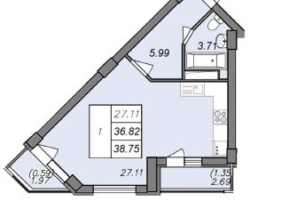 Продам 1-комнатную квартиру, 38.8 м2, Воронеж, Волгоградская улица, 45