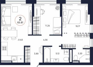 Продаю 2-ком. квартиру, 65.8 м2, Тюмень, Ленинский округ