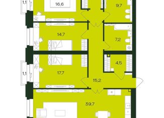 Продается трехкомнатная квартира, 130.7 м2, Чувашия, жилой комплекс Ялав, поз5.13