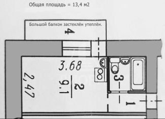 Однокомнатная квартира в аренду, 13.4 м2, Омск, Бульварная улица, 2