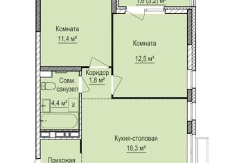 2-ком. квартира на продажу, 52.3 м2, Ижевск, жилой комплекс Норвежский Лес, 20, Устиновский район