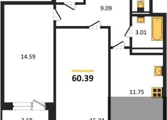 2-комнатная квартира на продажу, 60.4 м2, Воронеж, Советский район