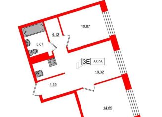 Продаю двухкомнатную квартиру, 58.1 м2, Санкт-Петербург, ЖК Нева Резиденс, Ремесленная улица, 17