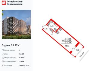 Продажа квартиры студии, 25.3 м2, Санкт-Петербург, метро Улица Дыбенко