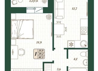 Продам 1-комнатную квартиру, 39.2 м2, поселок городского типа Стройкерамика