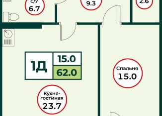 Продам 2-комнатную квартиру, 62 м2, Красноярский край, жилой комплекс Эко, 3